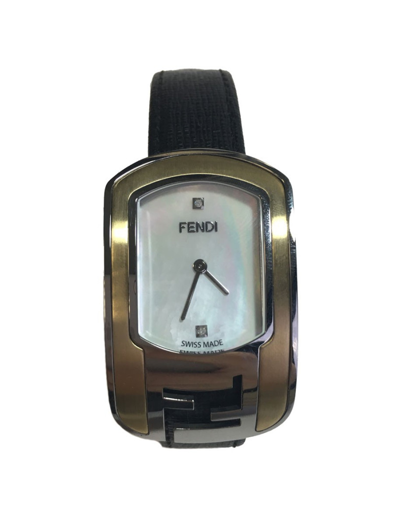 Montre FENDI collection Caméléon en cuir noir et métal doré