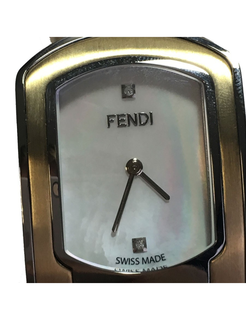 Montre FENDI collection Caméléon en cuir noir et métal doré