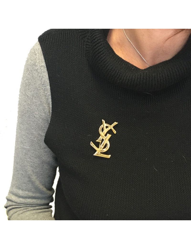 Broche YSL SAINT LAURENT en métal doré