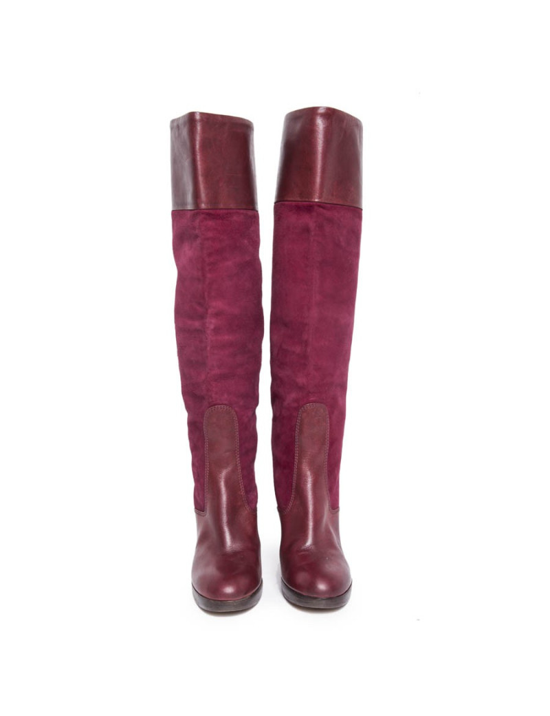 Bottes CHLOE T 36.5 veau velours cerise