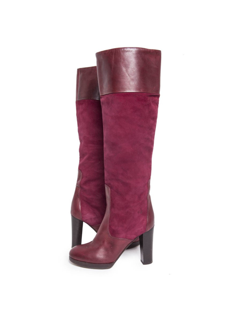 Bottes CHLOE T 36.5 veau velours cerise