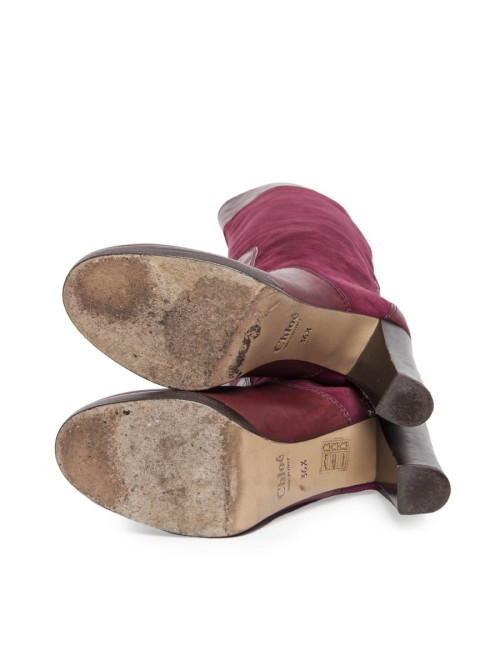 Bottes CHLOE T 36.5 veau velours cerise