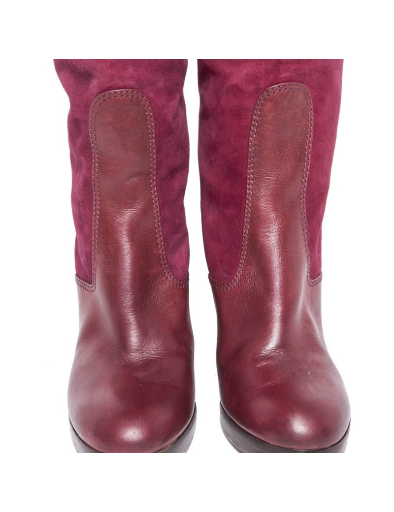 Bottes CHLOE T 36.5 veau velours cerise