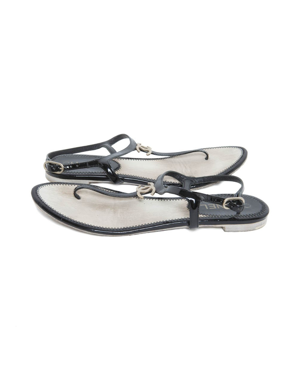Sandals CHANEL T 39.5 black lame inside