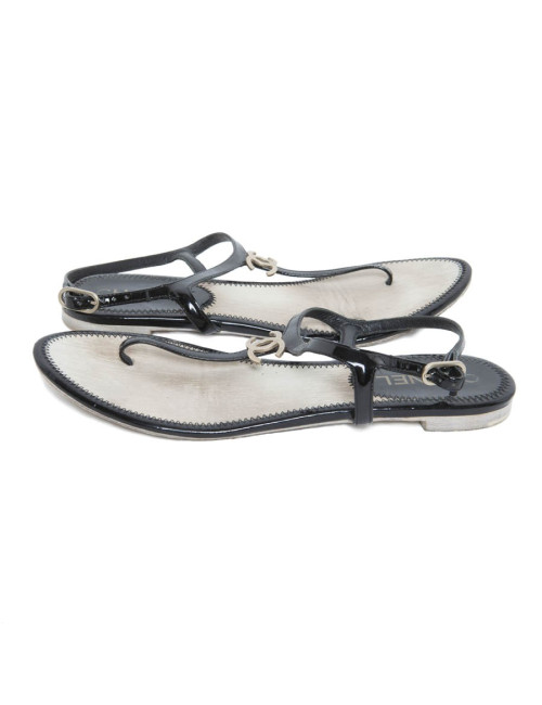 Sandals CHANEL T 39.5 black lame inside