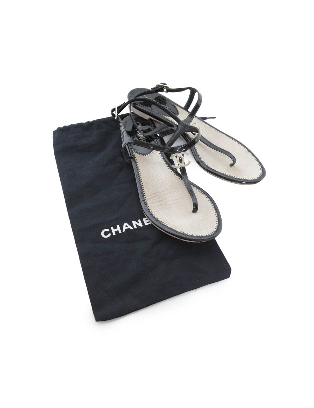 Sandals CHANEL T 39.5 black lame inside