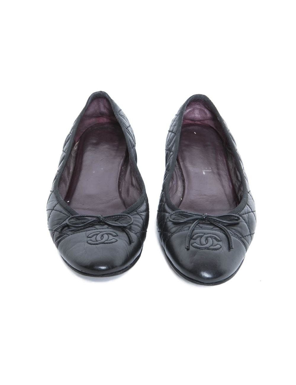 CHANEL black quilted leather t 39 en ballerinas