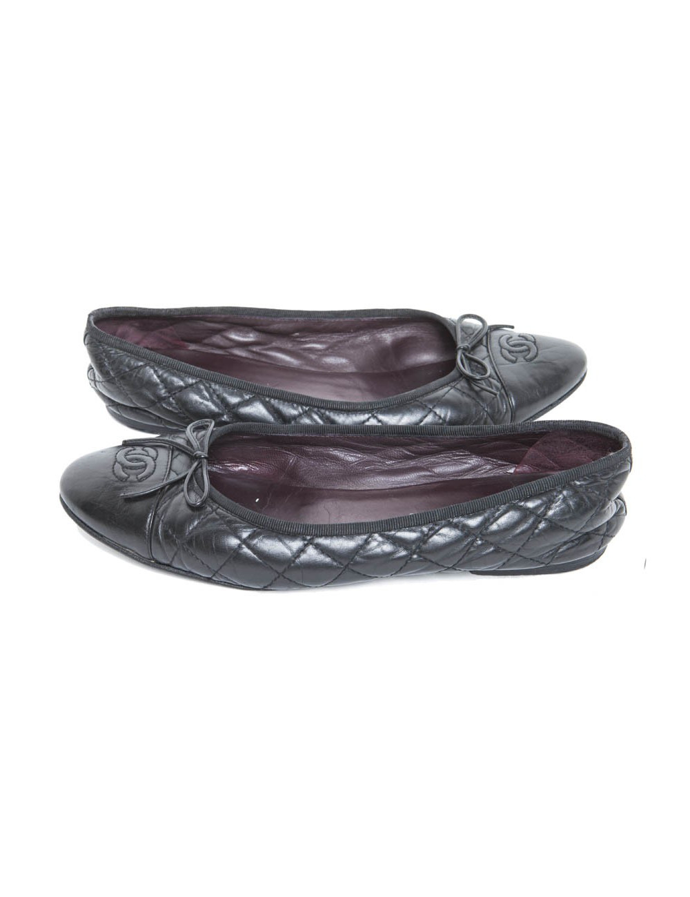 CHANEL black quilted leather t 39 en ballerinas