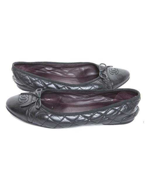 CHANEL black quilted leather t 39 en ballerinas