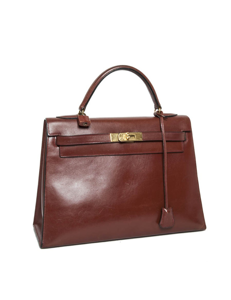 Kelly 32 sellier HERMES cuir box marron