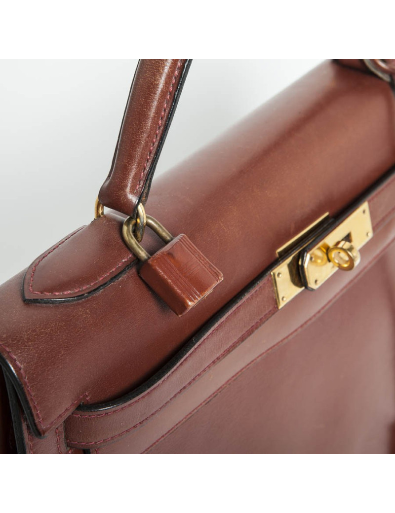 Kelly 32 sellier HERMES cuir box marron