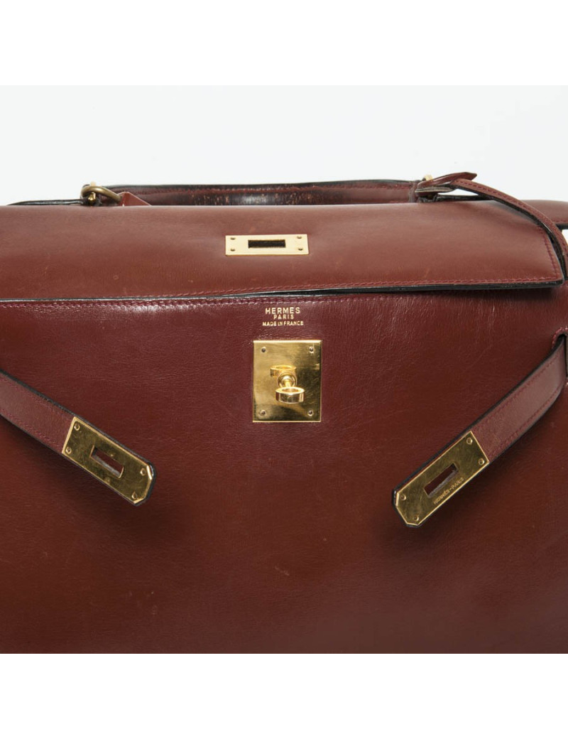 Kelly 32 sellier HERMES cuir box marron