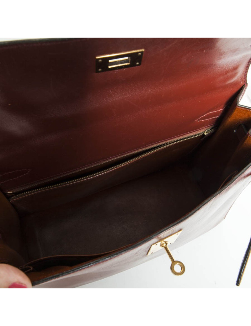 Kelly 32 sellier HERMES cuir box marron