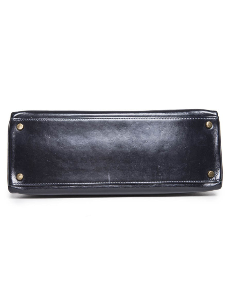 Sac Kelly 32 HERMES vintage cuir box bleu marine