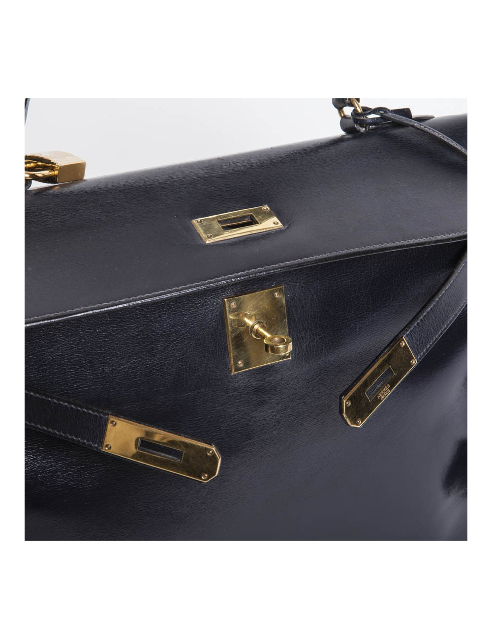 Bag Kelly 32 HERMES leather blue box vintage Navy