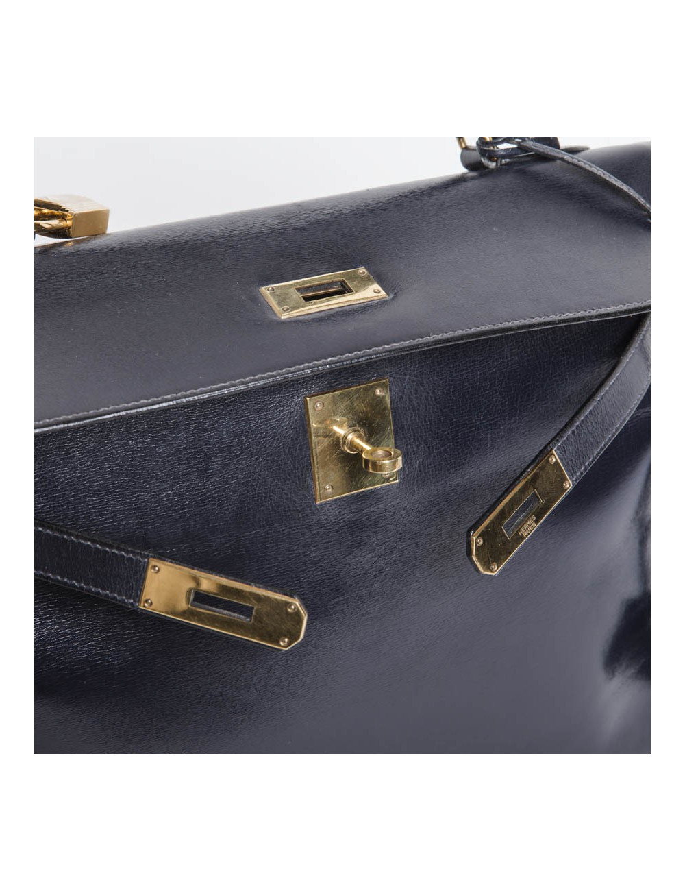 Bag Kelly 32 HERMES leather blue box vintage Navy