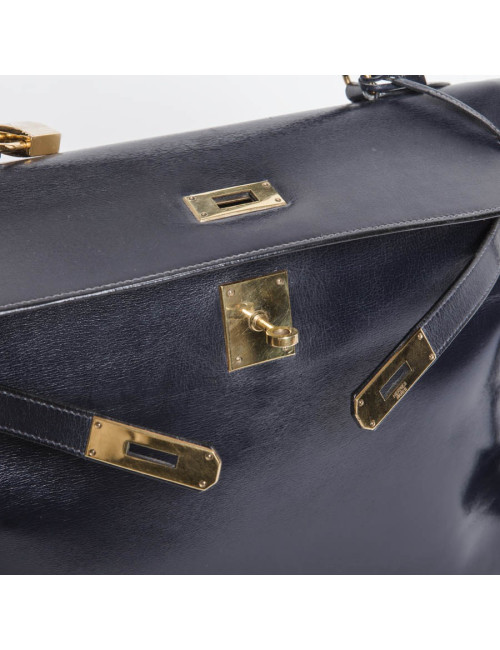 Bag Kelly 32 HERMES leather blue box vintage Navy