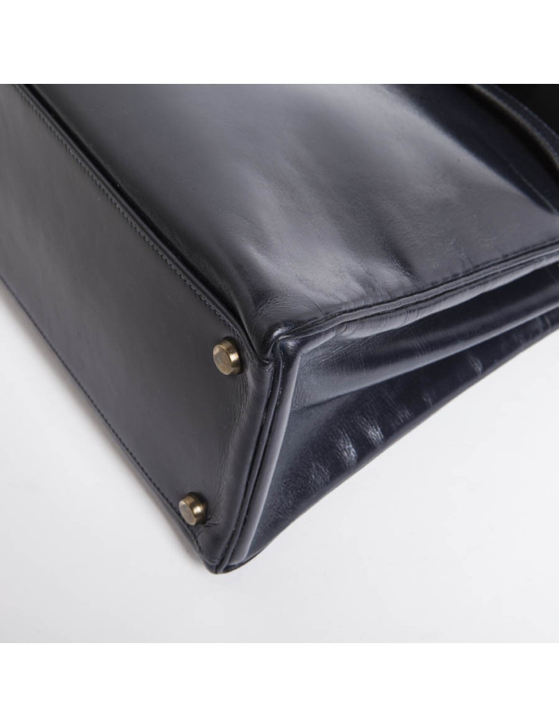 Sac Kelly 32 HERMES vintage cuir box bleu marine