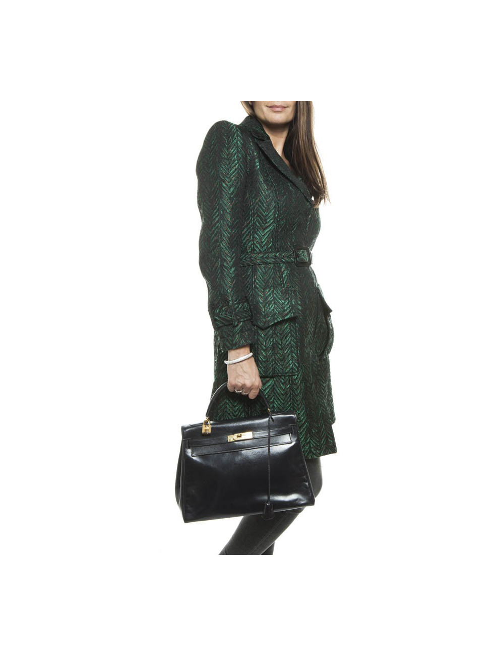 Bag Kelly 32 HERMES leather blue box vintage Navy