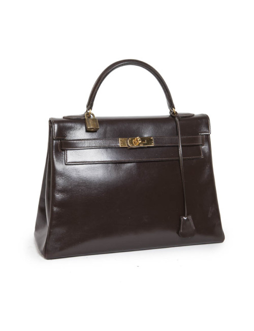 Sac Kelly 32 HERMES vintage cuir box marron 