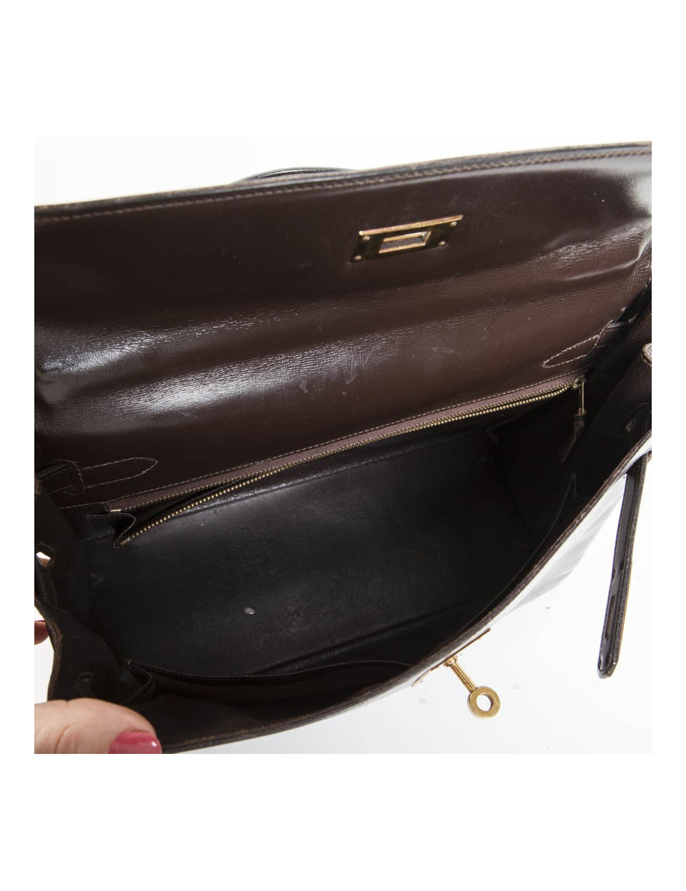 Sac Kelly 32 HERMES vintage cuir box marron 