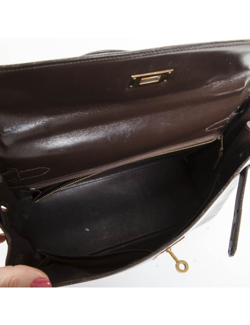 32 vintage box brown leather HERMES Kelly bag