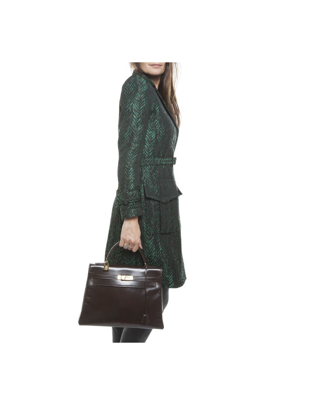 Sac Kelly 32 HERMES vintage cuir box marron 