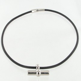 Mambo HERMES leather black and silver ring necklace