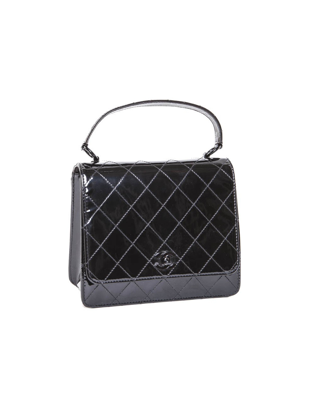 Sac CHANEL cuir verni noir vintage