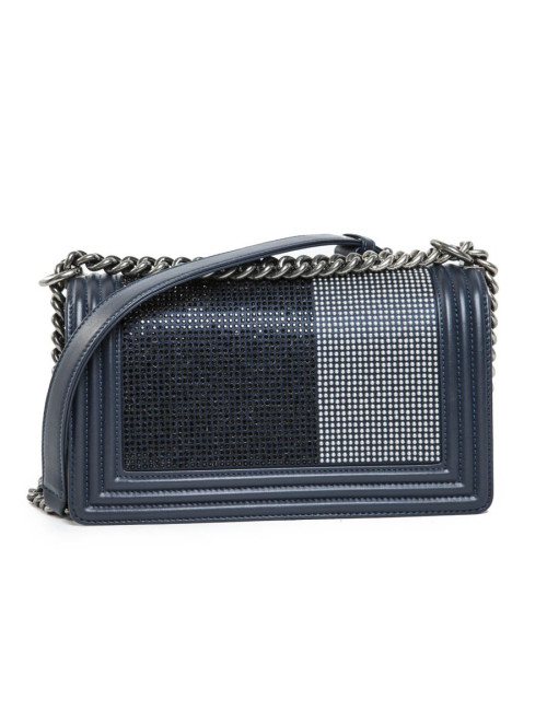 Sac Boy CHANEL bleu marine strass