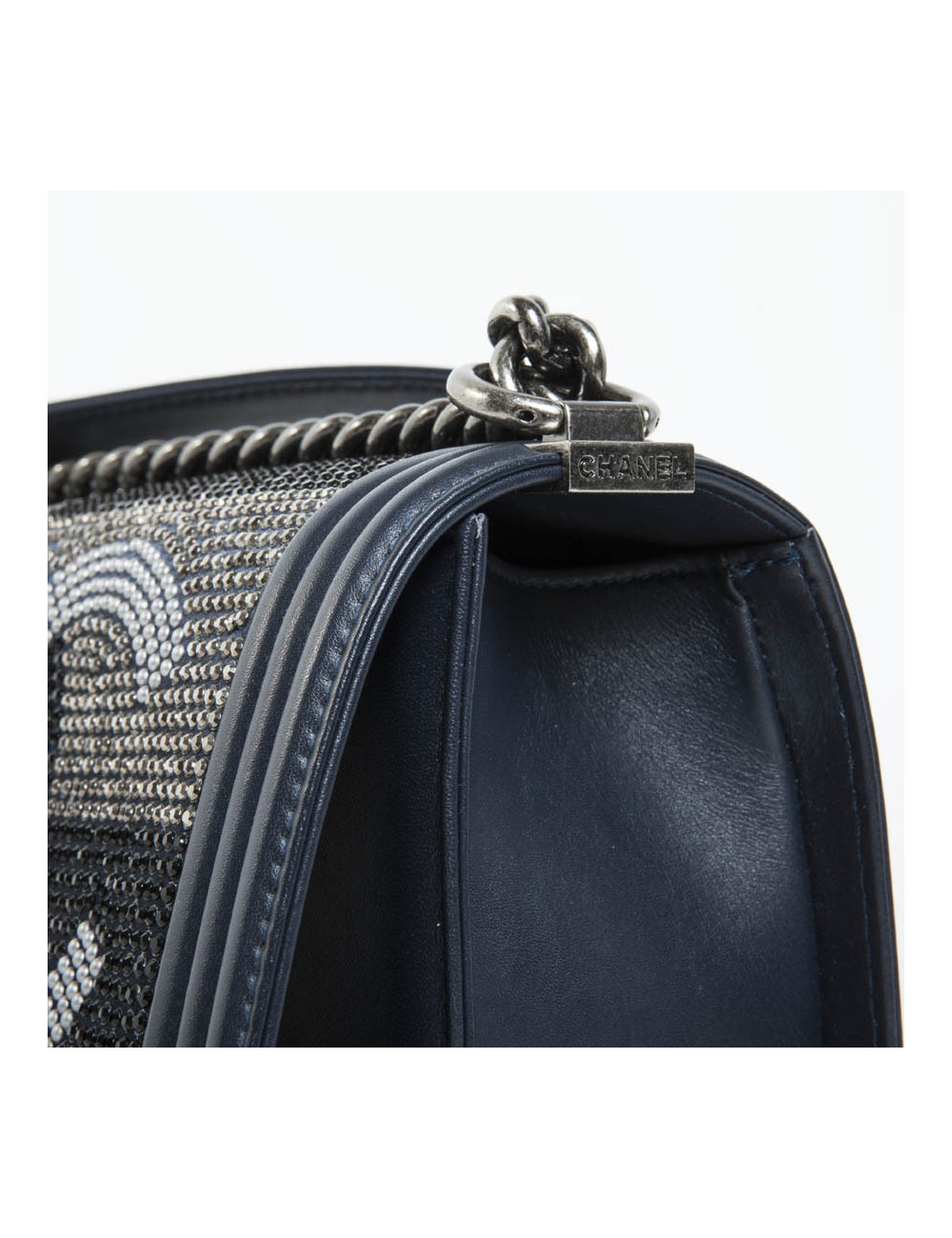 Sac Boy CHANEL bleu marine strass