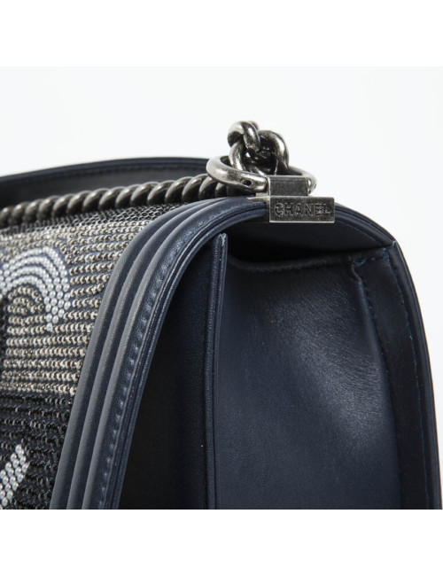 Sac Boy CHANEL bleu marine strass