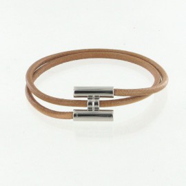 Dizzy HERMES leather beige and silver ring bracelet