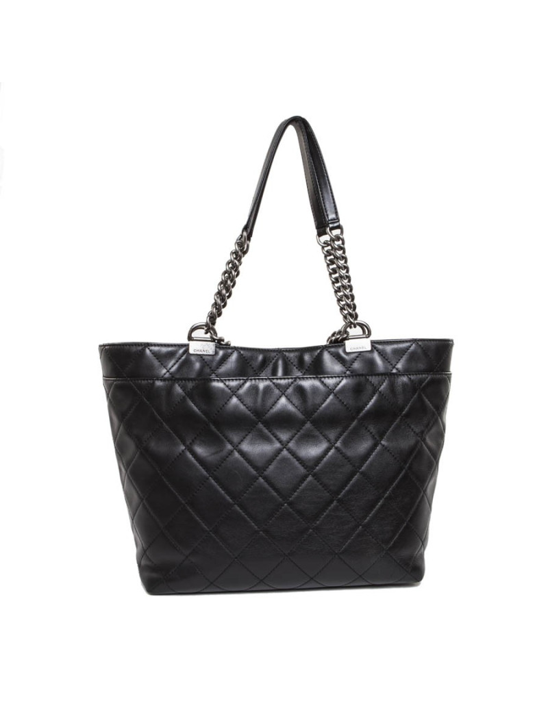 CHANEL black quilted leather tote bag