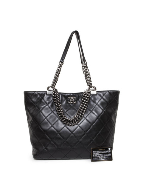 CHANEL black quilted leather tote bag