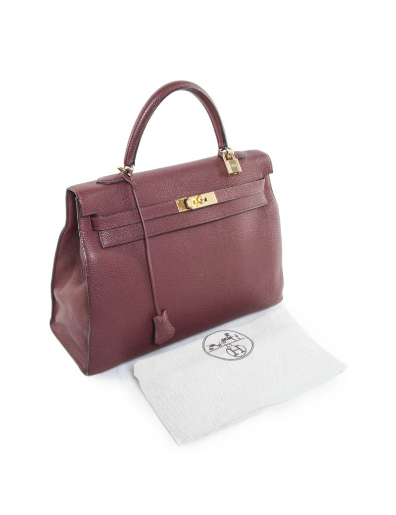 Sac Kelly 35 HERMES sellier rouge H cuir grainé