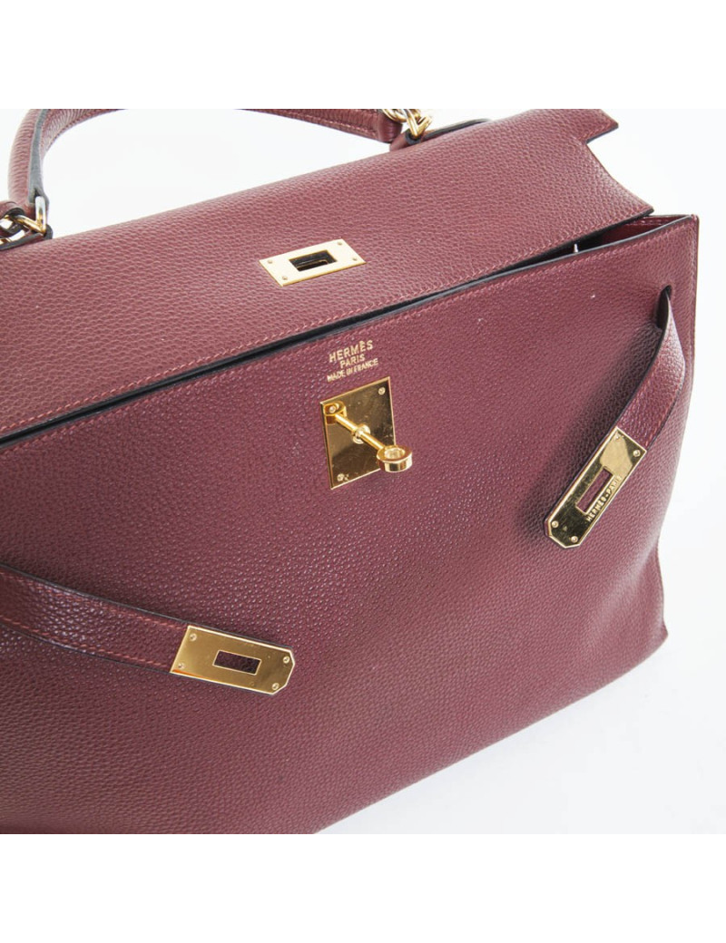 Sac Kelly 35 HERMES sellier rouge H cuir grainé
