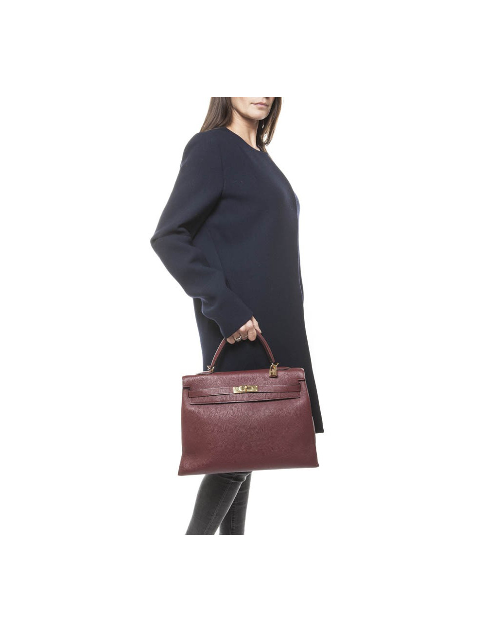 Sac Kelly 35 HERMES sellier rouge H cuir grainé