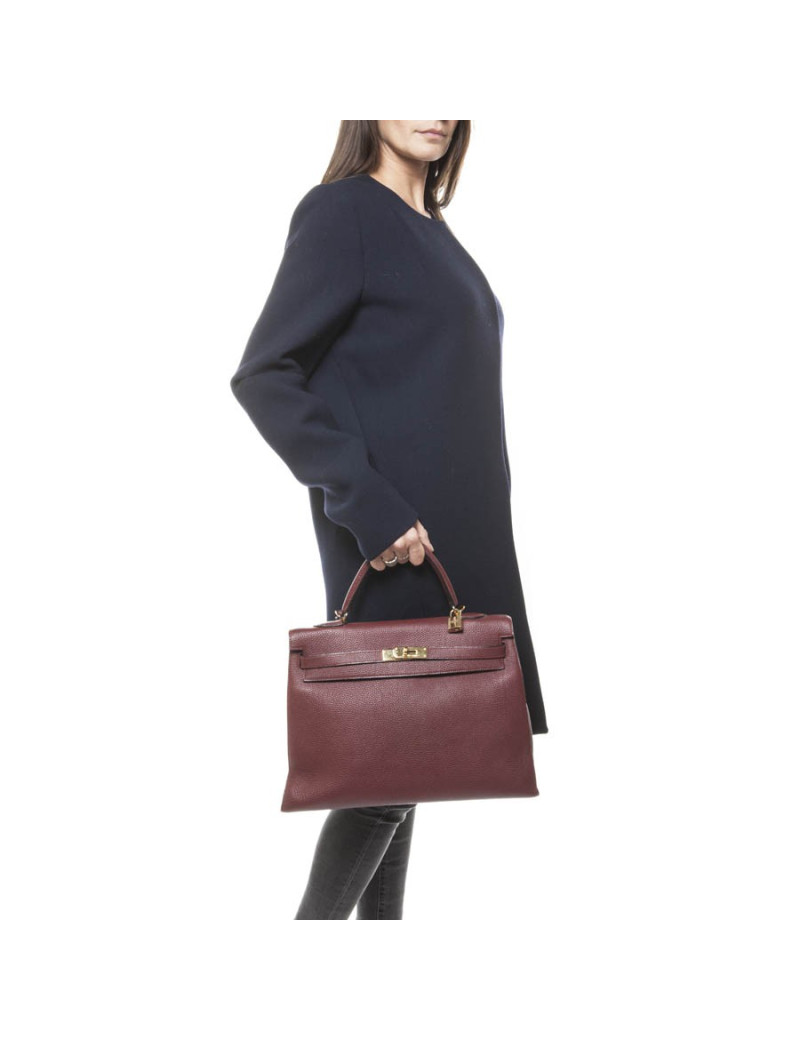 Sac Kelly 35 HERMES sellier rouge H cuir grainé