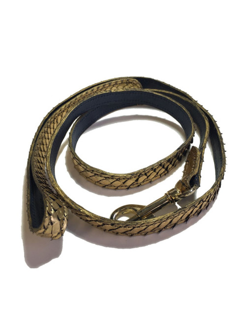 Collier et laisse de chien PETS & STONES en python laminé or et cuir bleu végétal
