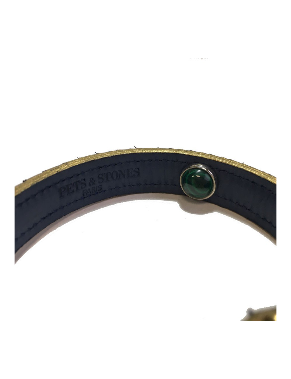 Collier et laisse de chien PETS & STONES en python laminé or et cuir bleu végétal