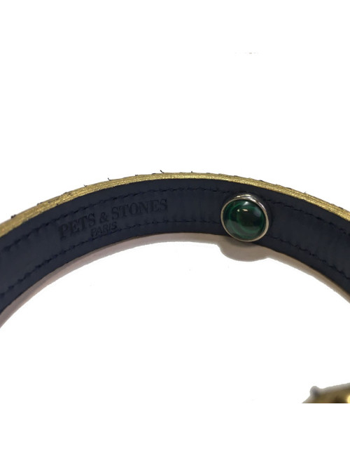 Collier et laisse de chien PETS & STONES en python laminé or et cuir bleu végétal