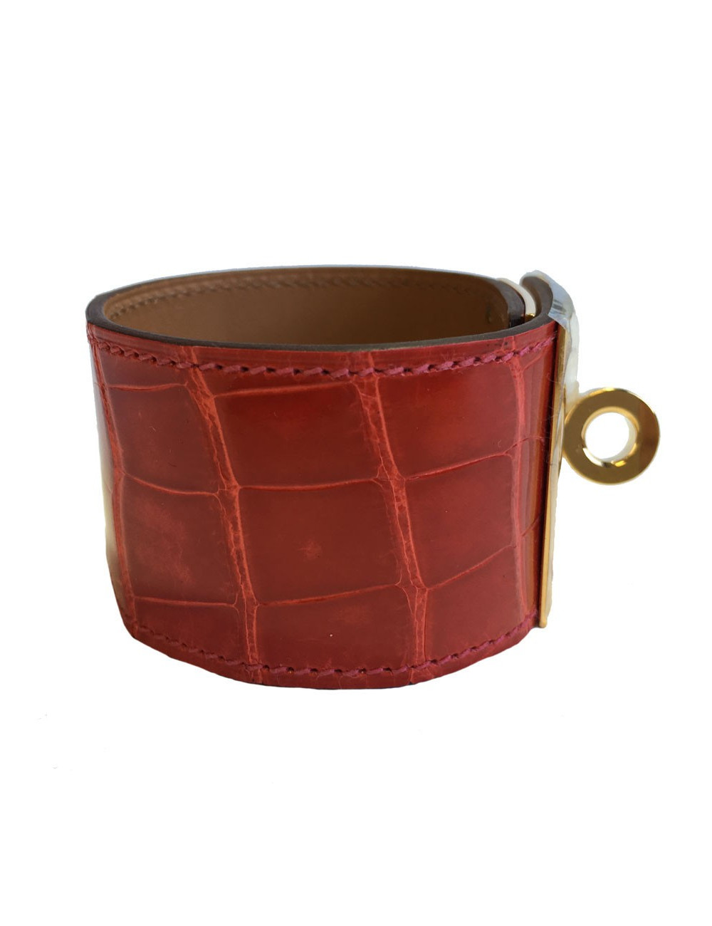 Manchette HERMES "Kelly dog" en alligator couleur géranium