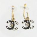 Creoles CC CHANEL black enamel and rhinestones and Pearly beads
