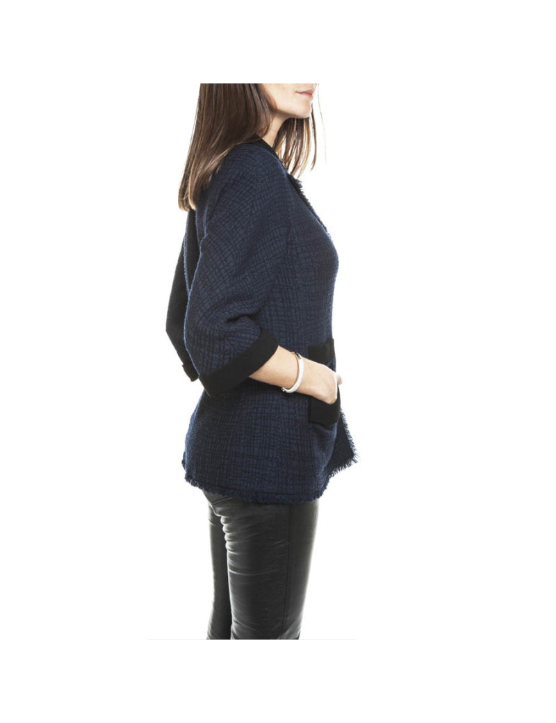 Veste CHANEL T 40 tweed bleu nuit