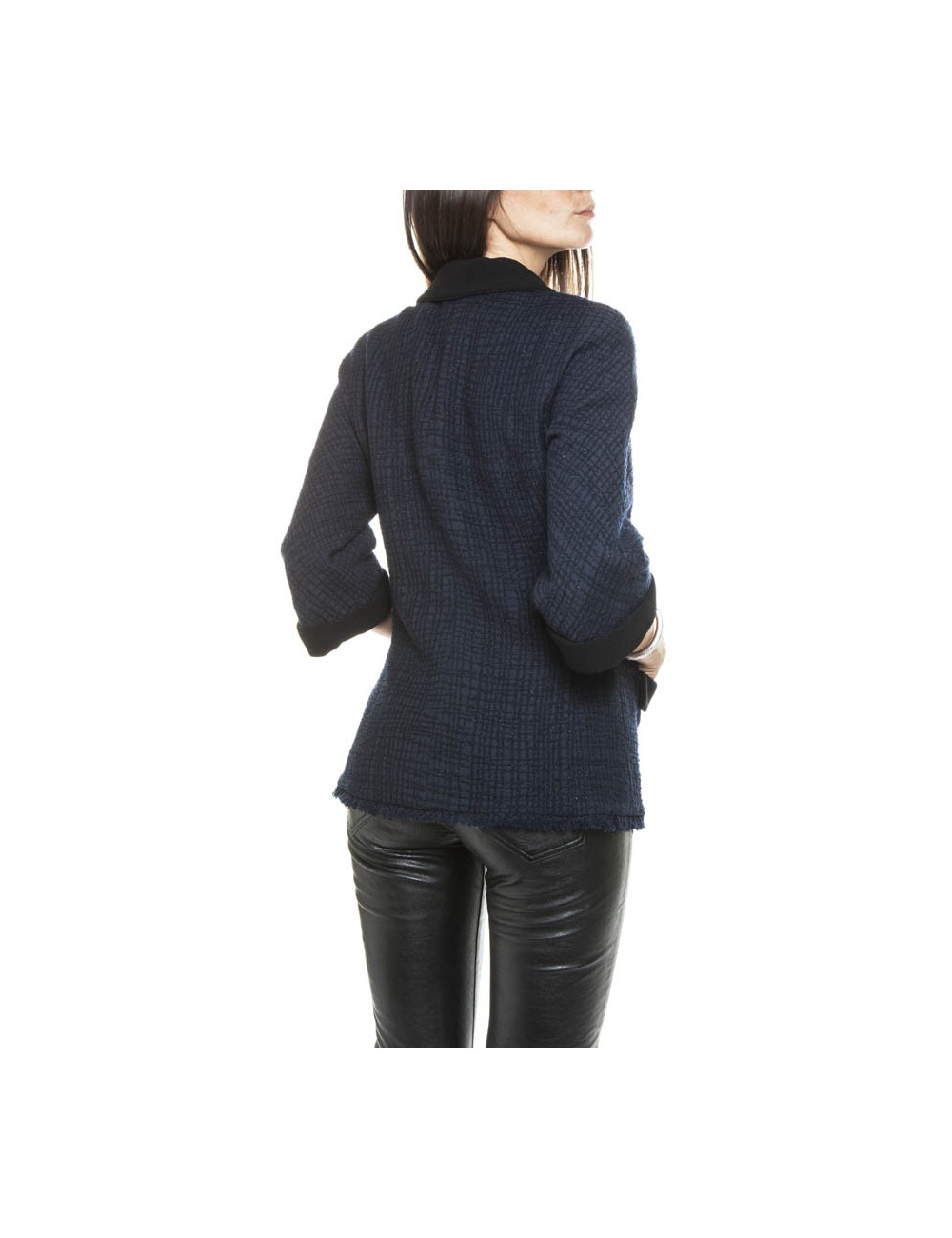 CHANEL T 40 en blue tweed jacket night