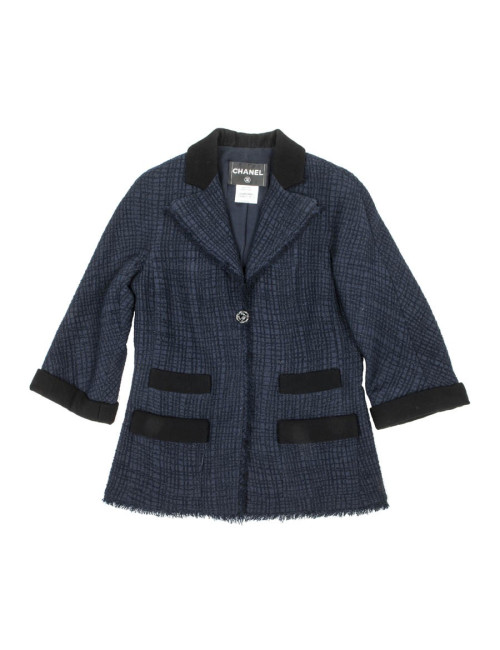 CHANEL T 40 en blue tweed jacket night