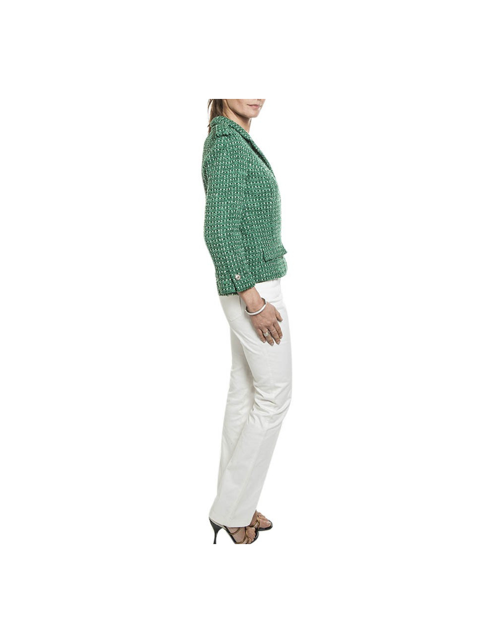 CHANEL T 36 jacket and pants green and white together