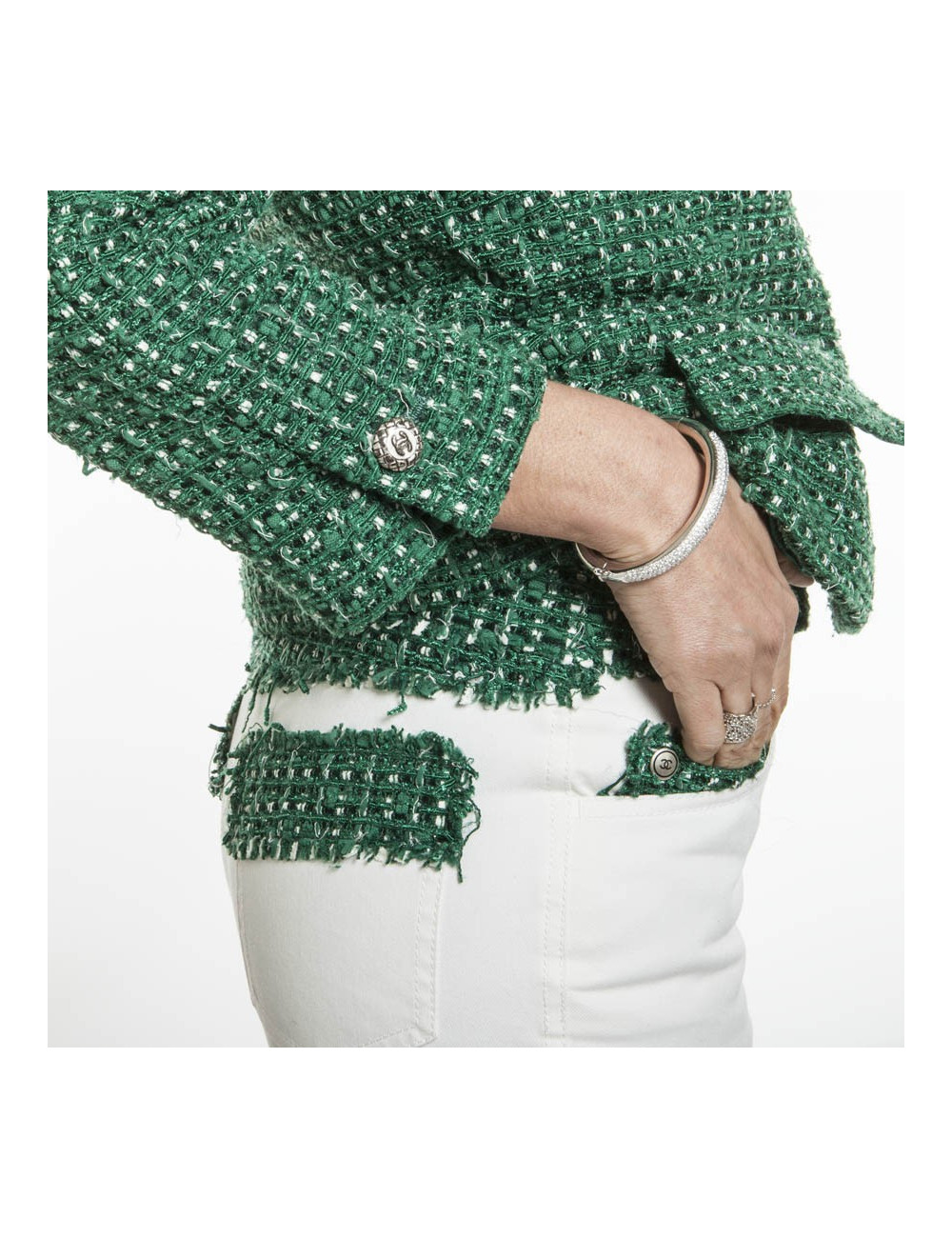 CHANEL T 36 jacket and pants green and white together