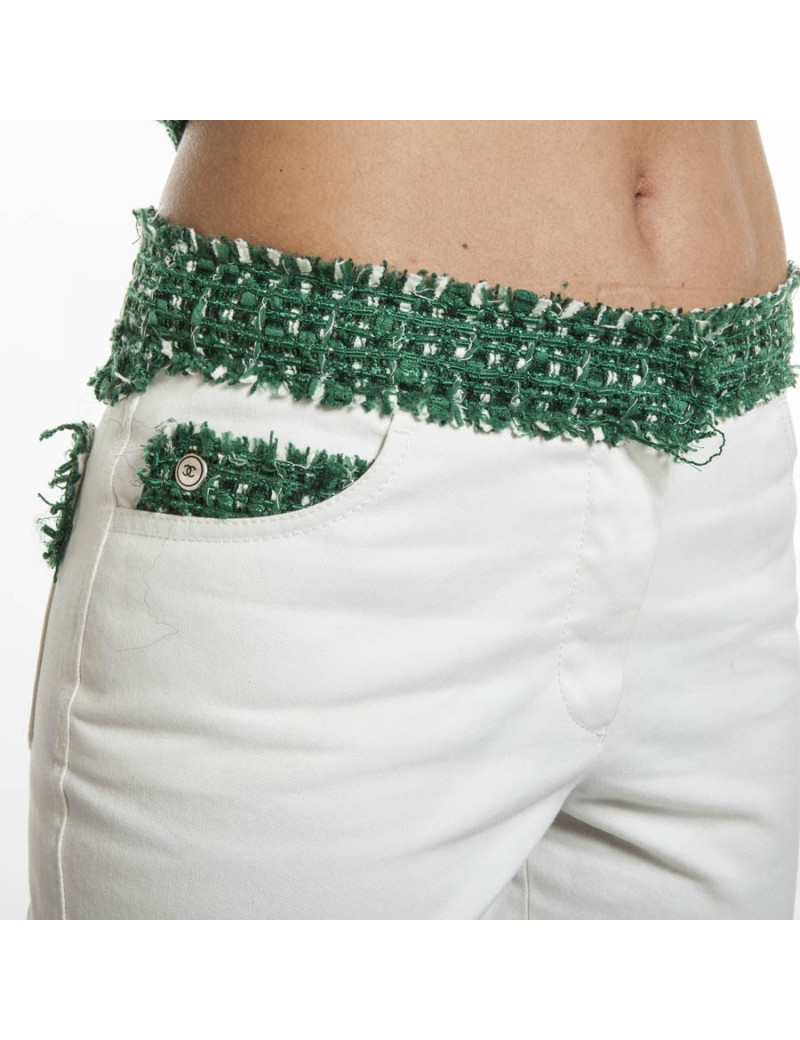 Ensemble CHANEL T 36 veste et pantalon vert et blanc